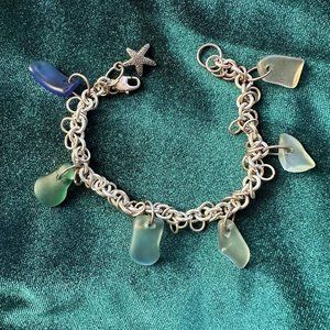 Silver Beach Glass Charm Bravelet